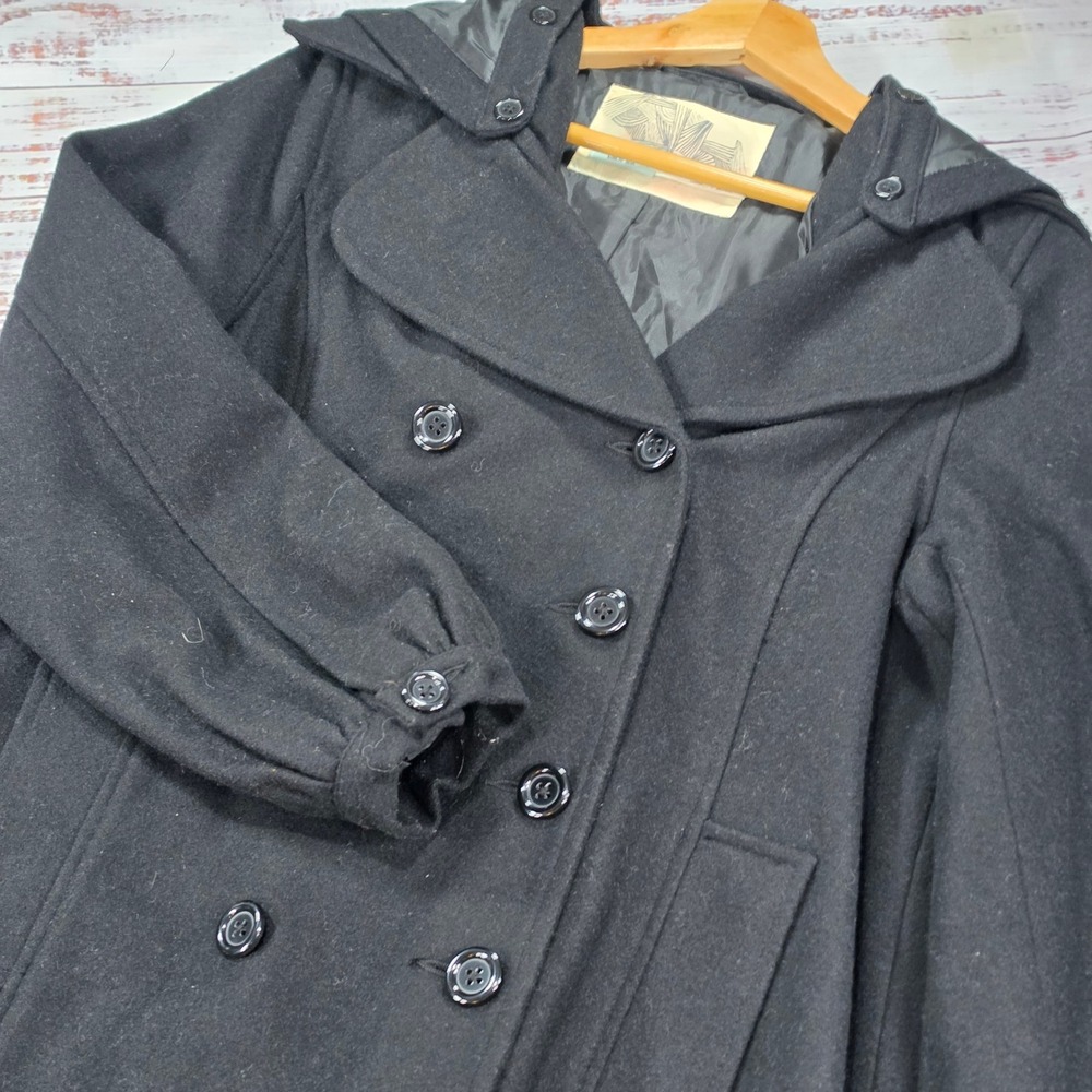Kimchi Blue Pea Coat Womens Large Black Excellent Swing Hooded Wool Blend
